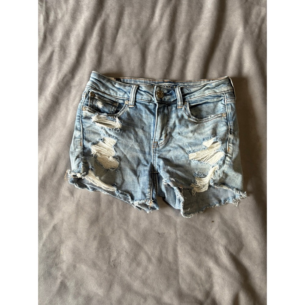American Eagle Ne(x)t Level Stretch Distressed Denim Shorts Light Wash Size 4